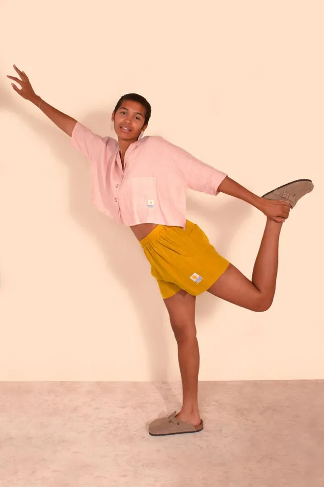 LF Markey Shorts Women Basic Linen Shorts Saffron