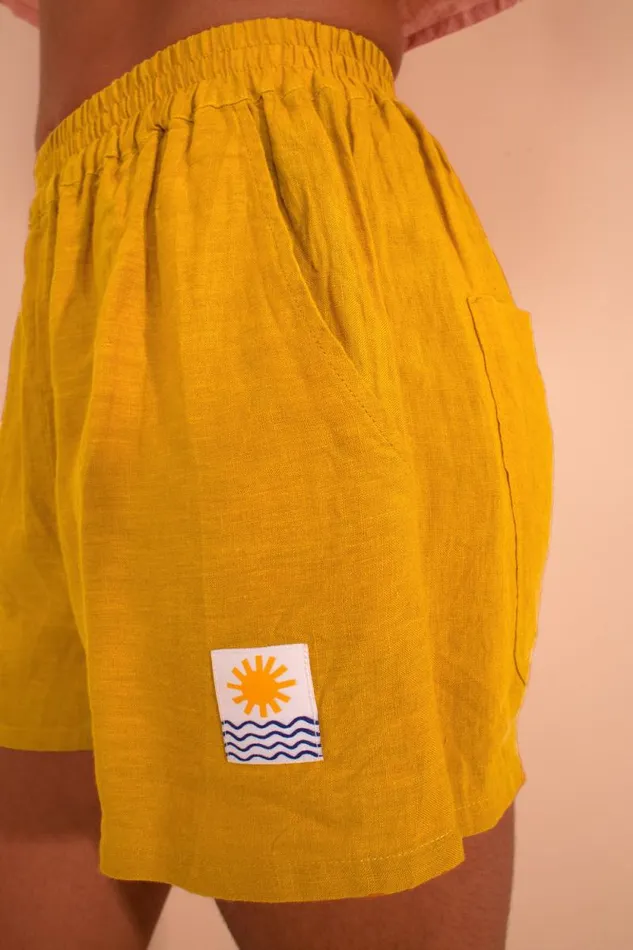 LF Markey Shorts Women Basic Linen Shorts Saffron