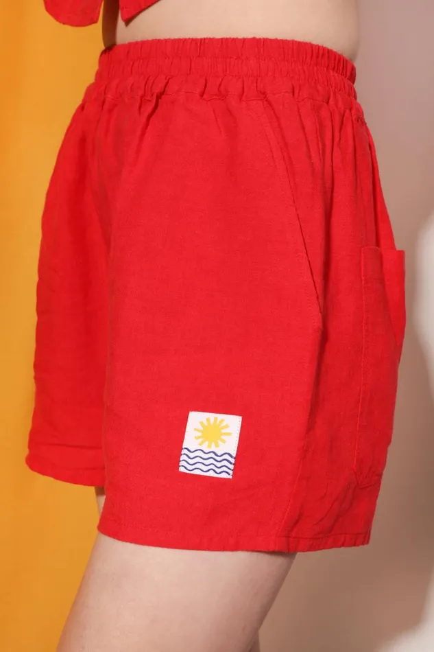 LF Markey Shorts Women Basic Linen Shorts Vermillion