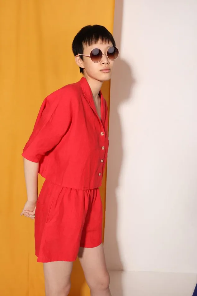 LF Markey Shorts Women Basic Linen Shorts Vermillion