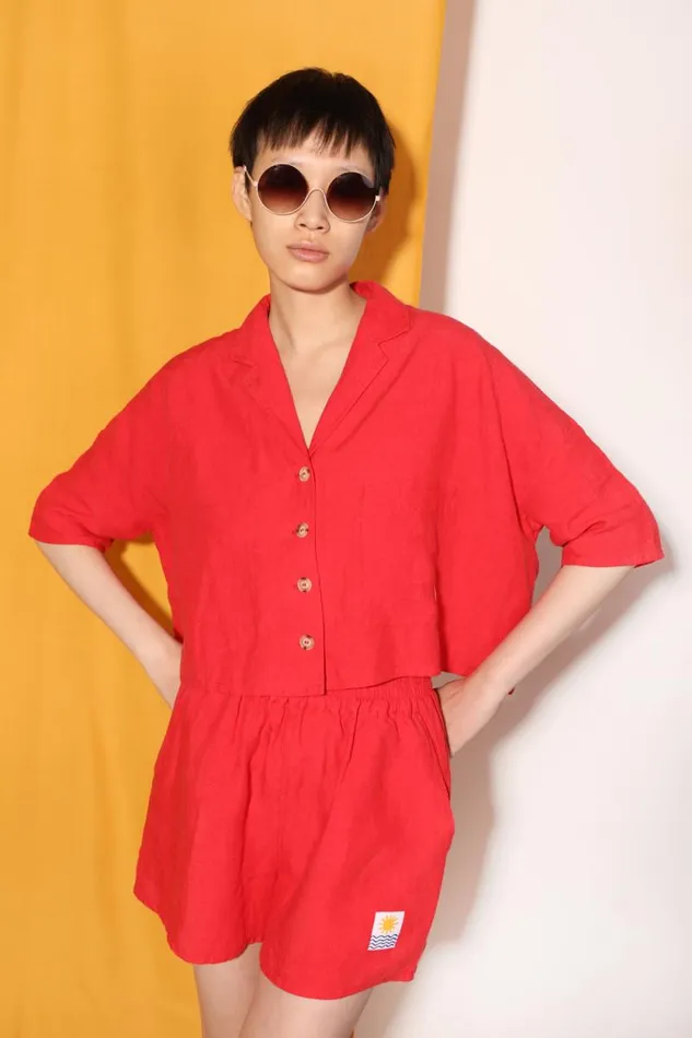 LF Markey Shorts Women Basic Linen Shorts Vermillion