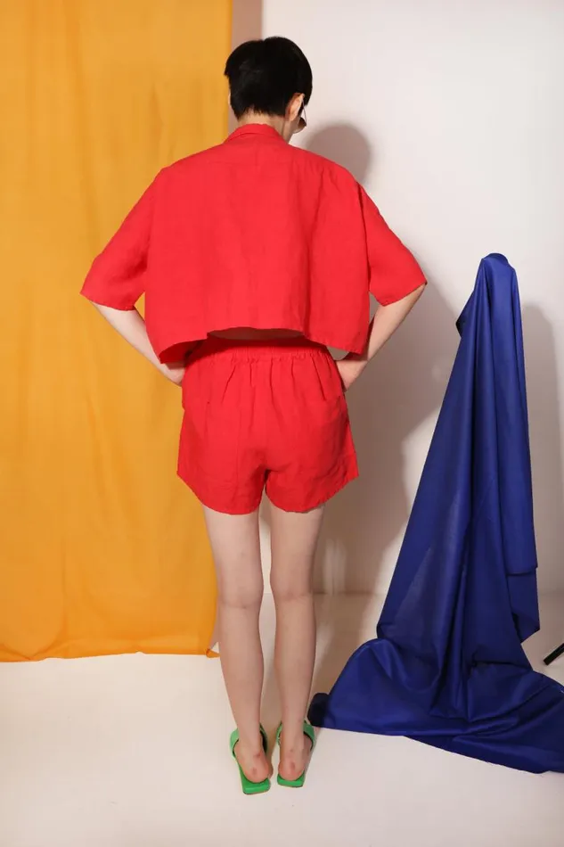 LF Markey Shorts Women Basic Linen Shorts Vermillion