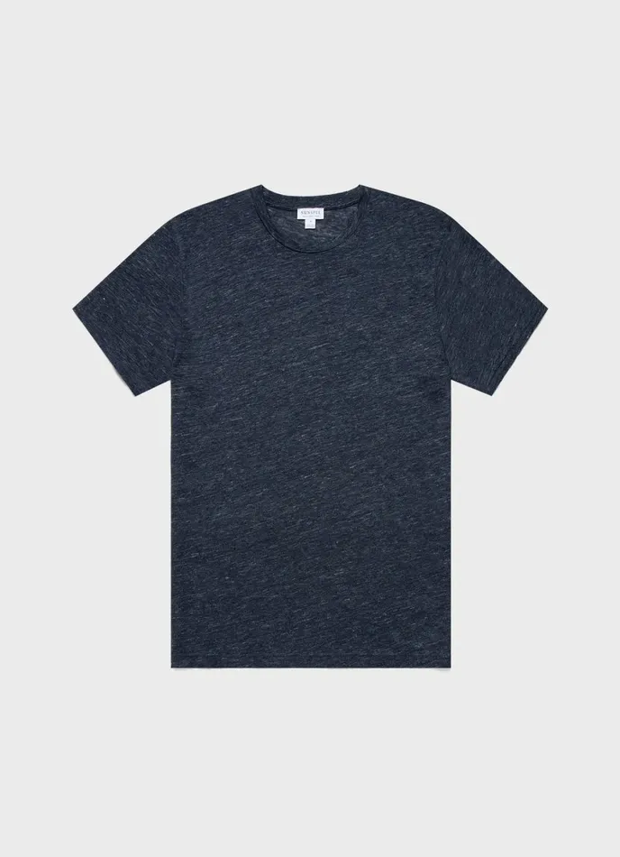 Linen Tshirt Navy Melange Men SUNSPEL Tshirts