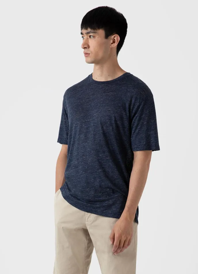 Linen Tshirt Navy Melange Men SUNSPEL Tshirts