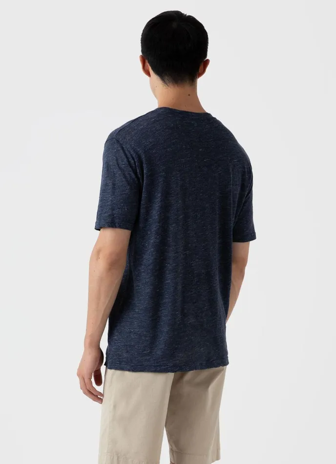 Linen Tshirt Navy Melange Men SUNSPEL Tshirts