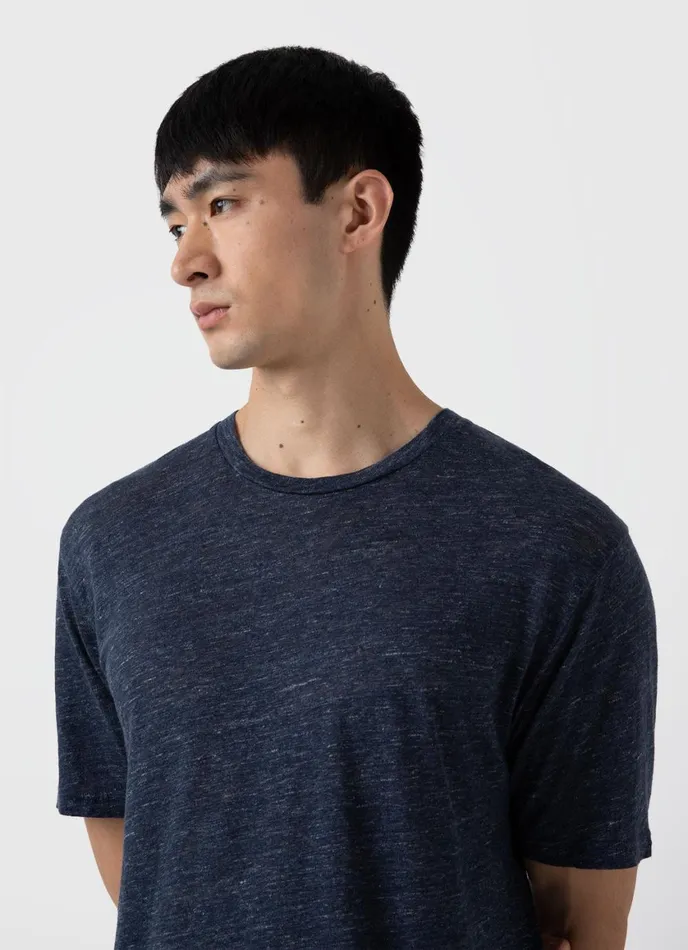 Linen Tshirt Navy Melange Men SUNSPEL Tshirts