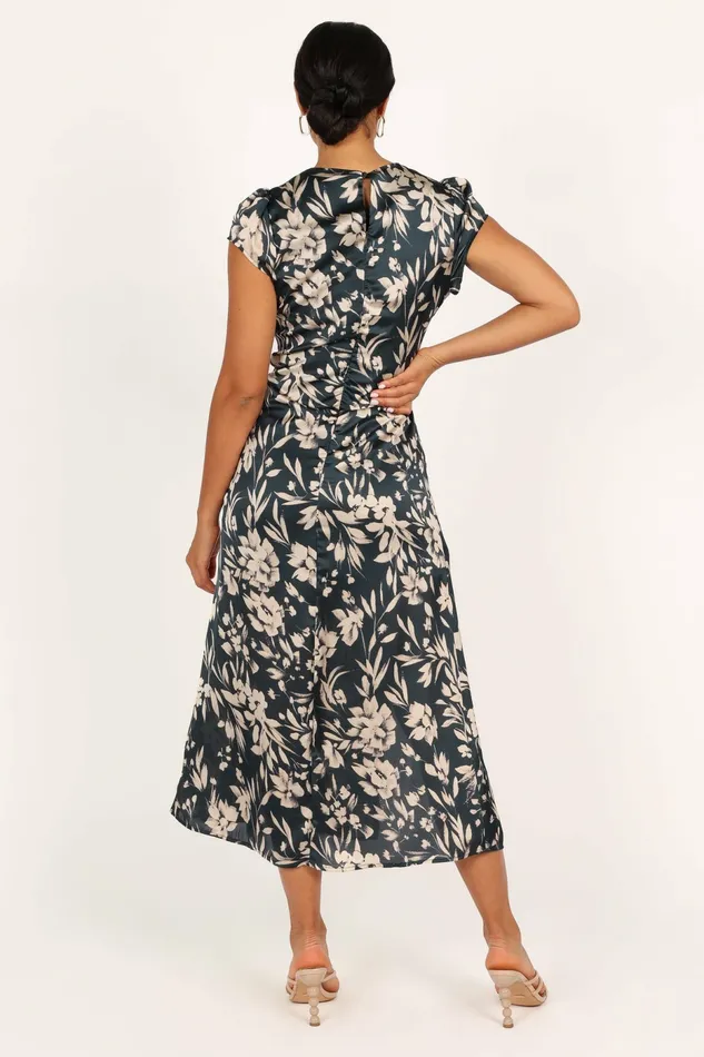 Lisbeth Midi Dress Green Floral Satin Dresses Petal and Pup Women
