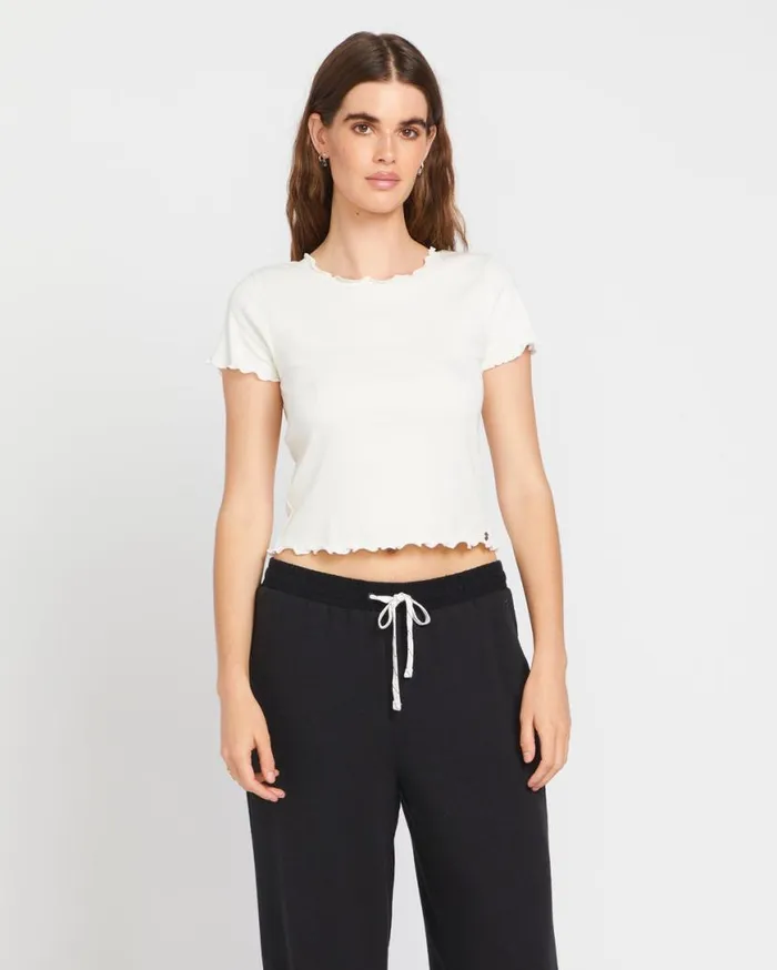 Lived In Lounge Knit Short Sleeve Top 8211 Star White Womens Volcom Golf