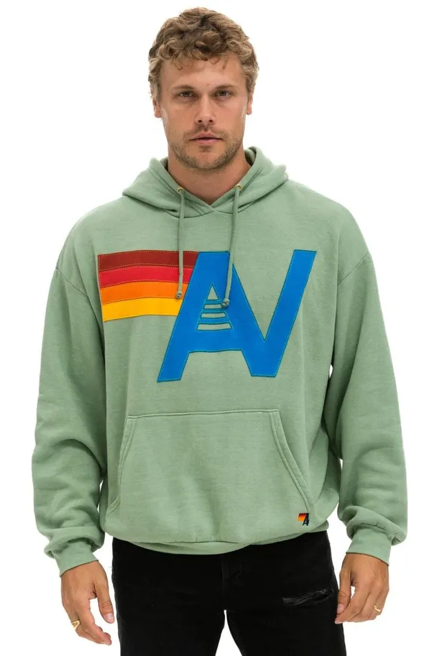 Logo Stitch Pullover Relaxed Hoodie 8211 Sage WomenMen Aviator Nation Hoodies