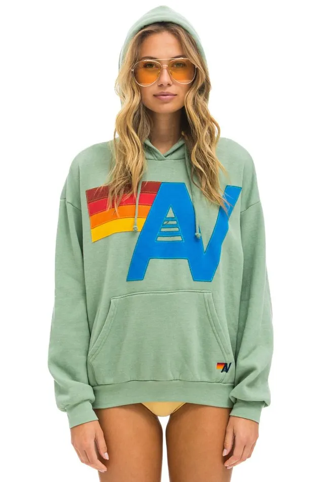 Logo Stitch Pullover Relaxed Hoodie 8211 Sage WomenMen Aviator Nation Hoodies