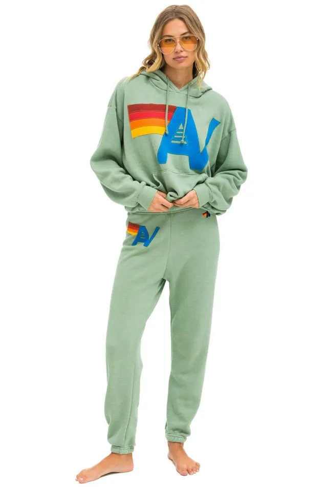 Logo Stitch Pullover Relaxed Hoodie 8211 Sage WomenMen Aviator Nation Hoodies