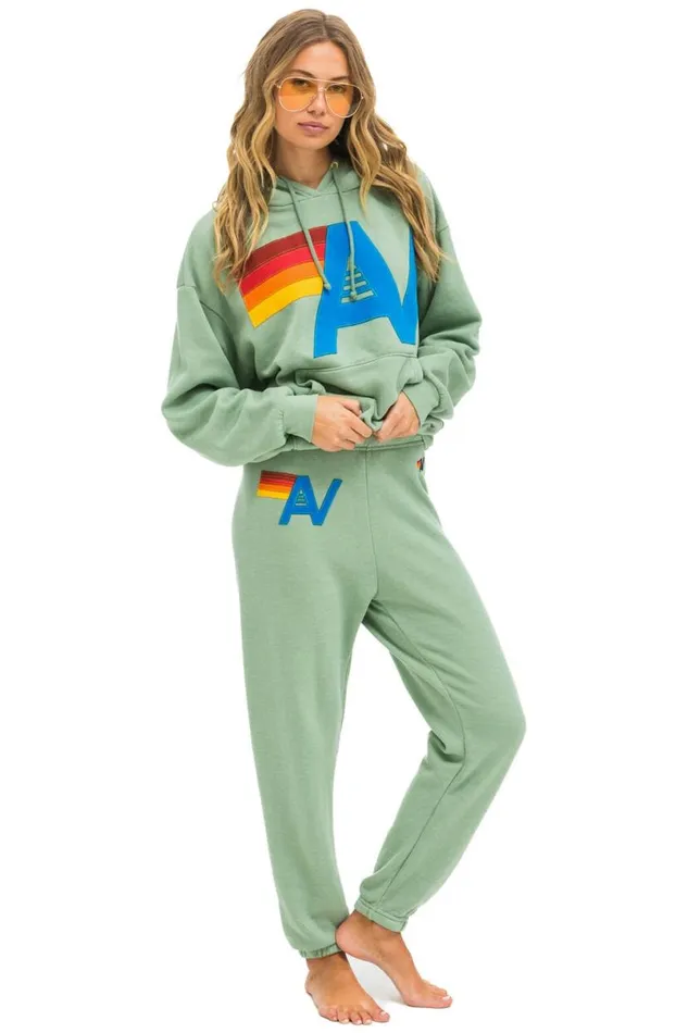 Logo Stitch Pullover Relaxed Hoodie 8211 Sage WomenMen Aviator Nation Hoodies