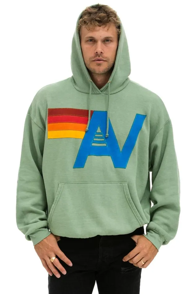 Logo Stitch Pullover Relaxed Hoodie 8211 Sage WomenMen Aviator Nation Hoodies
