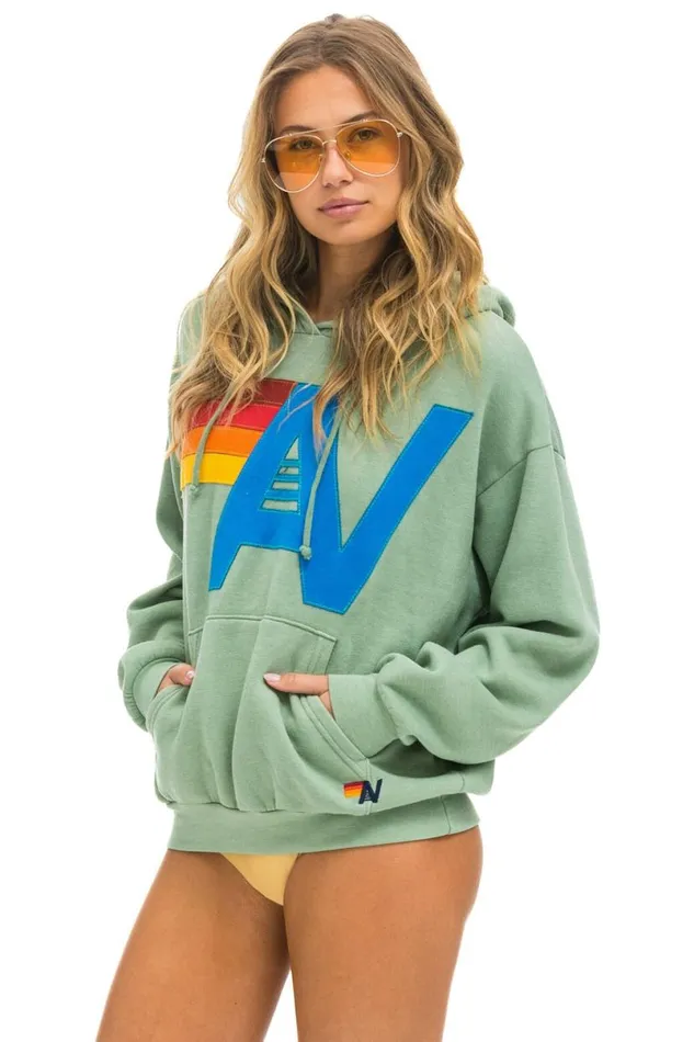 Logo Stitch Pullover Relaxed Hoodie 8211 Sage WomenMen Aviator Nation Hoodies