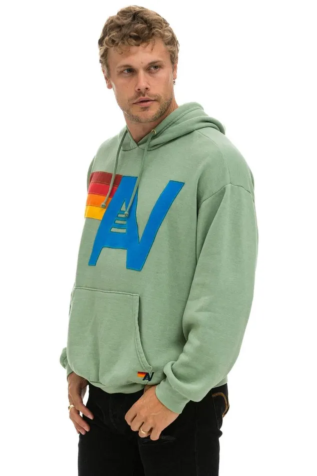 Logo Stitch Pullover Relaxed Hoodie 8211 Sage WomenMen Aviator Nation Hoodies