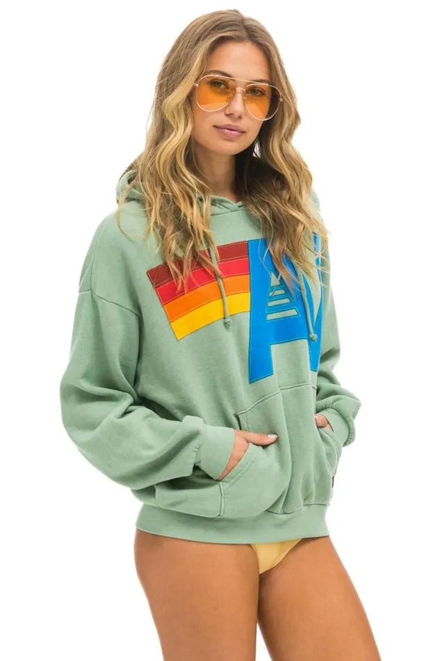 Logo Stitch Pullover Relaxed Hoodie 8211 Sage WomenMen Aviator Nation Hoodies