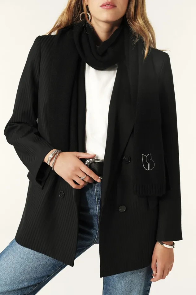 Long Knitted Scarf Comie Black Women Baandsh Scarves and Beanies