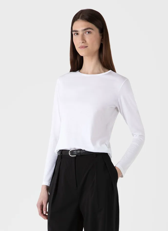 Long Sleeve Classic Tshirt White Women Tshirts and Tops ussunspel