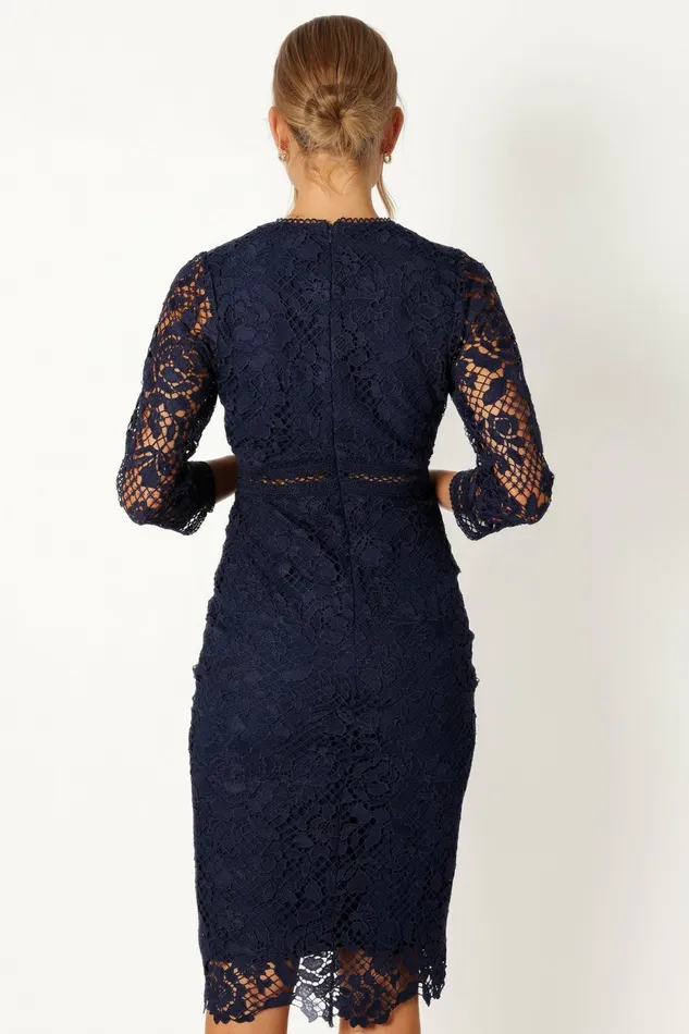 Long Sleeve Dresses Women Petal and Pup Pia Long Sleeve Midi Dress Navy