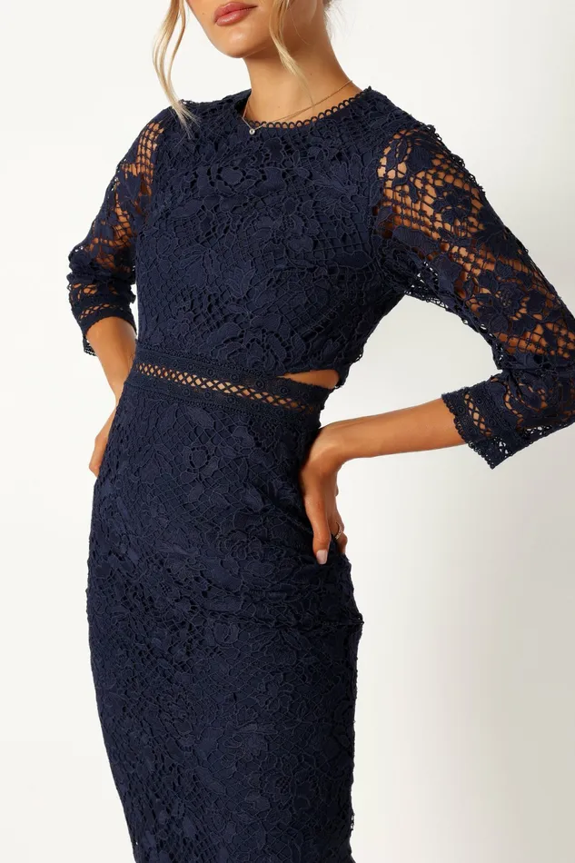 Long Sleeve Dresses Women Petal and Pup Pia Long Sleeve Midi Dress Navy