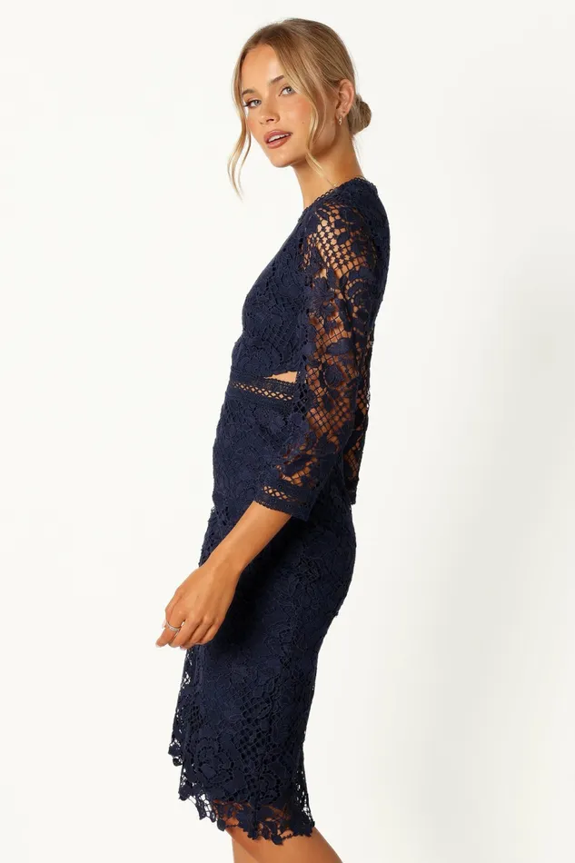 Long Sleeve Dresses Women Petal and Pup Pia Long Sleeve Midi Dress Navy
