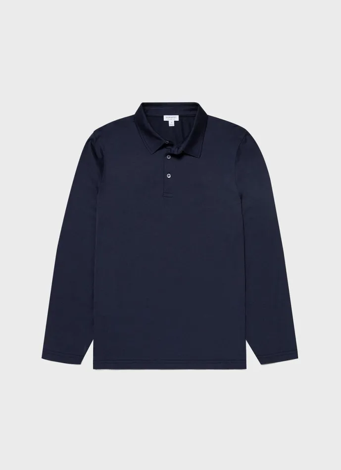 Long Sleeve Jersey Polo Shirt Navy Men SUNSPEL Polo Shirts