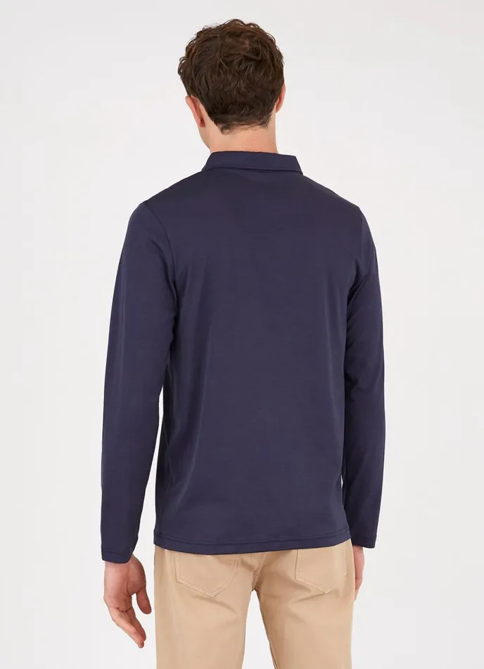 Long Sleeve Jersey Polo Shirt Navy Men SUNSPEL Polo Shirts