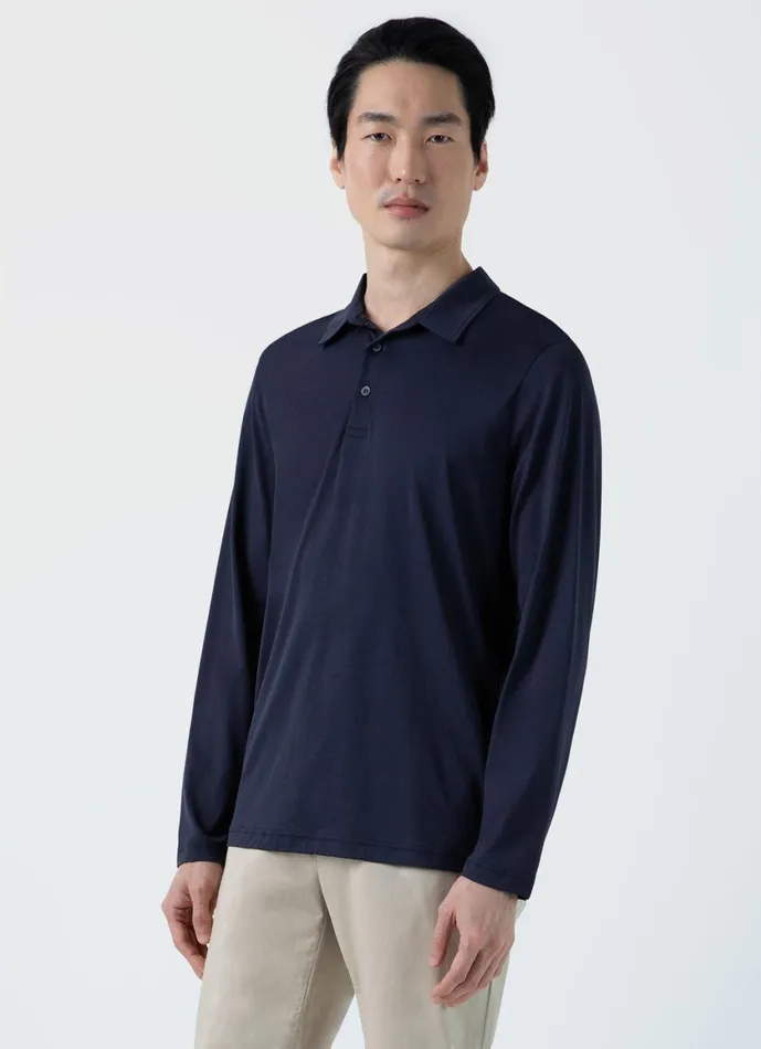 Long Sleeve Jersey Polo Shirt Navy Men SUNSPEL Polo Shirts