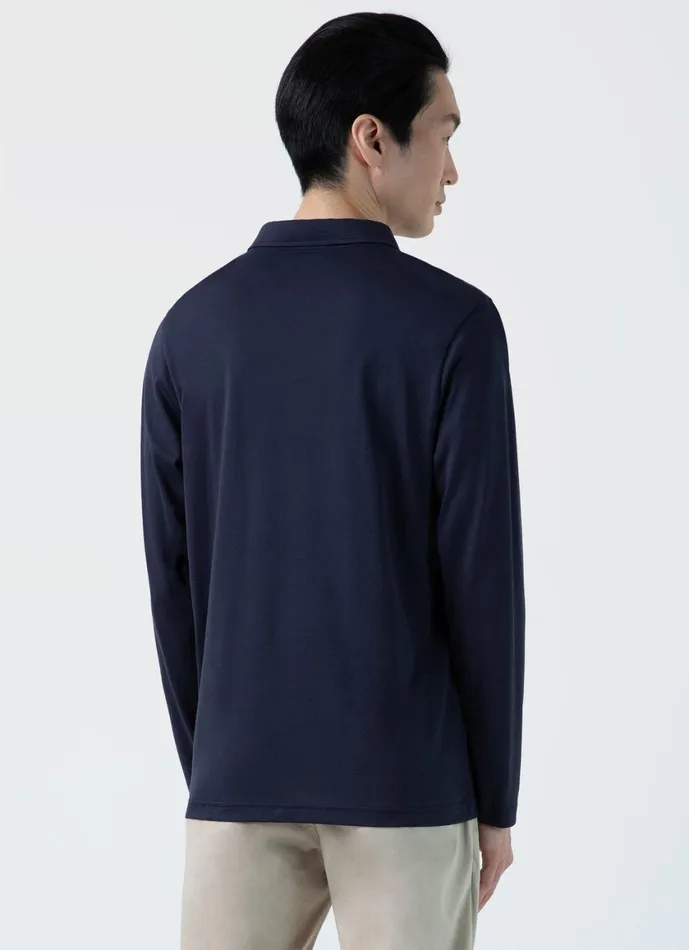 Long Sleeve Jersey Polo Shirt Navy Men SUNSPEL Polo Shirts