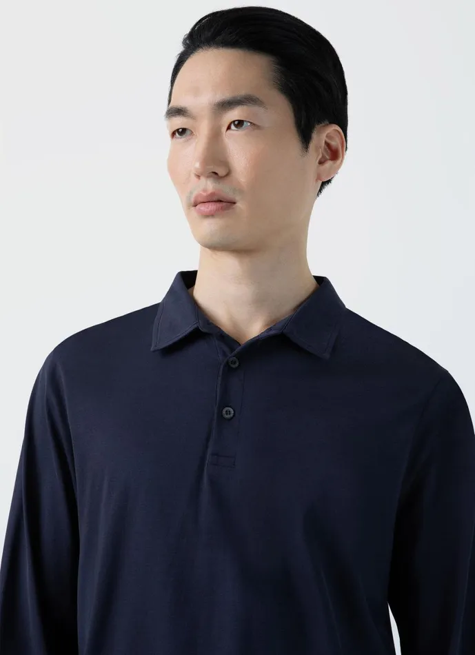 Long Sleeve Jersey Polo Shirt Navy Men SUNSPEL Polo Shirts