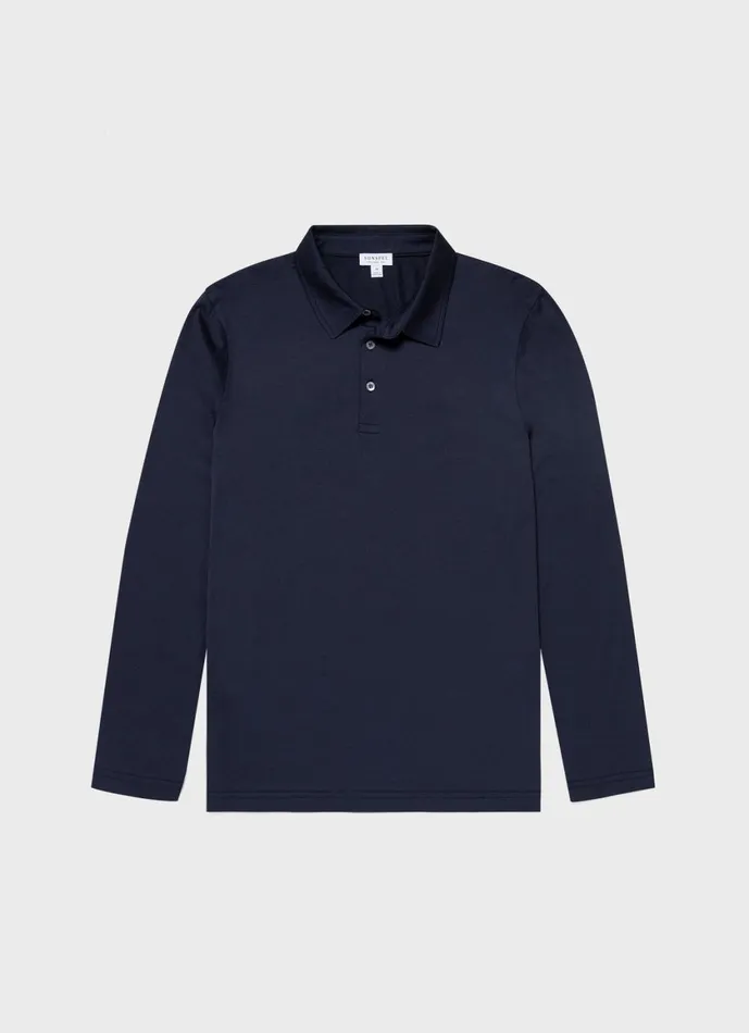 Long Sleeve Jersey Polo Shirt Navy Men SUNSPEL Polo Shirts