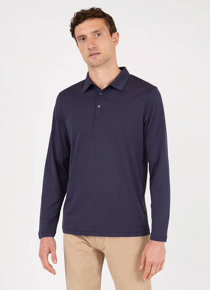 Long Sleeve Jersey Polo Shirt Navy Men SUNSPEL Polo Shirts