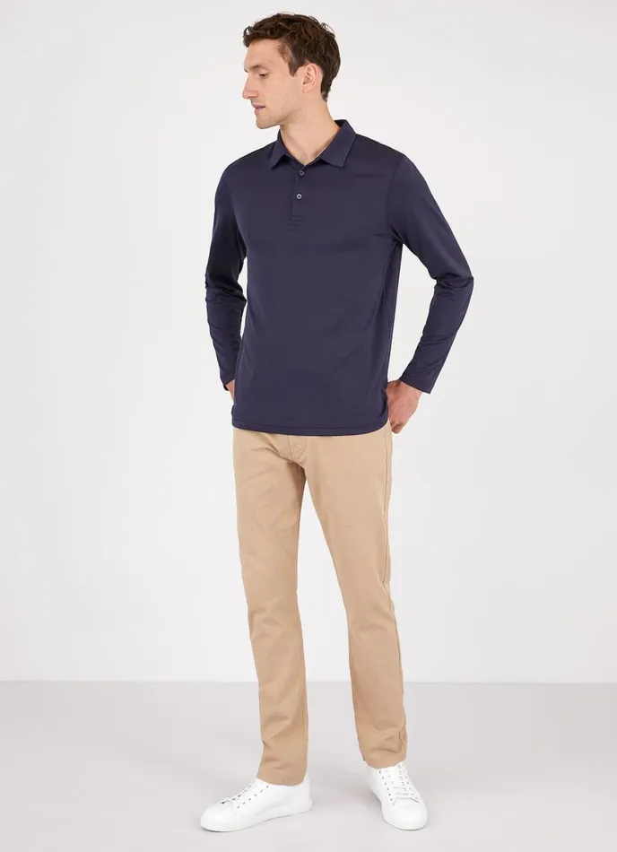 Long Sleeve Jersey Polo Shirt Navy Men SUNSPEL Polo Shirts