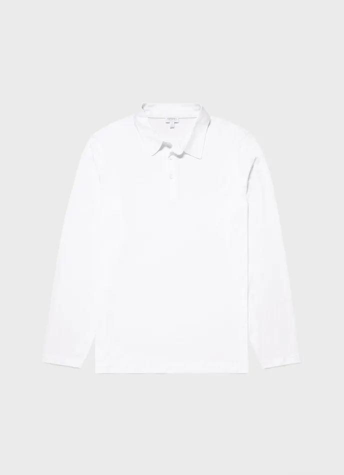 Long Sleeve Jersey Polo Shirt White Men SUNSPEL Polo Shirts