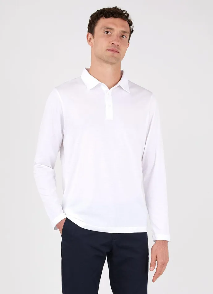 Long Sleeve Jersey Polo Shirt White Men SUNSPEL Polo Shirts