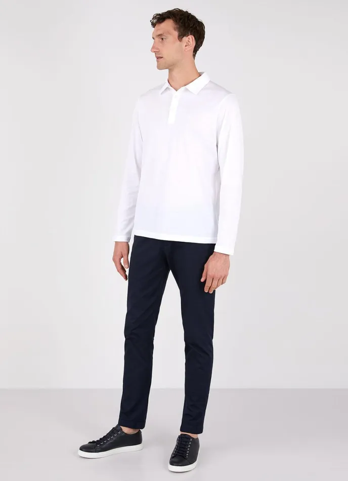 Long Sleeve Jersey Polo Shirt White Men SUNSPEL Polo Shirts