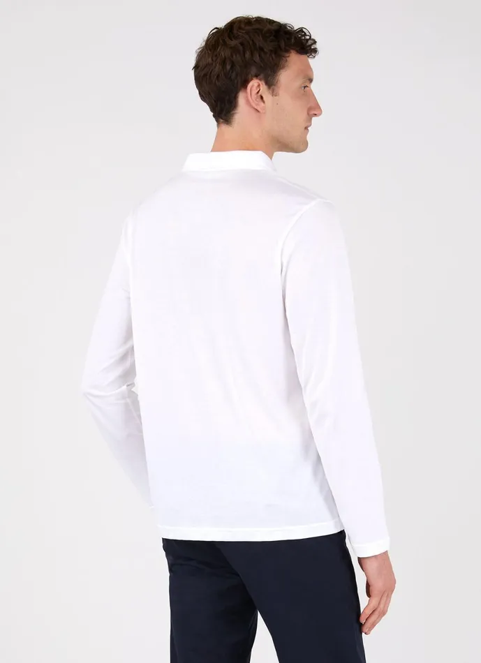 Long Sleeve Jersey Polo Shirt White Men SUNSPEL Polo Shirts