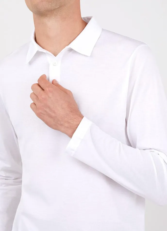 Long Sleeve Jersey Polo Shirt White Men SUNSPEL Polo Shirts