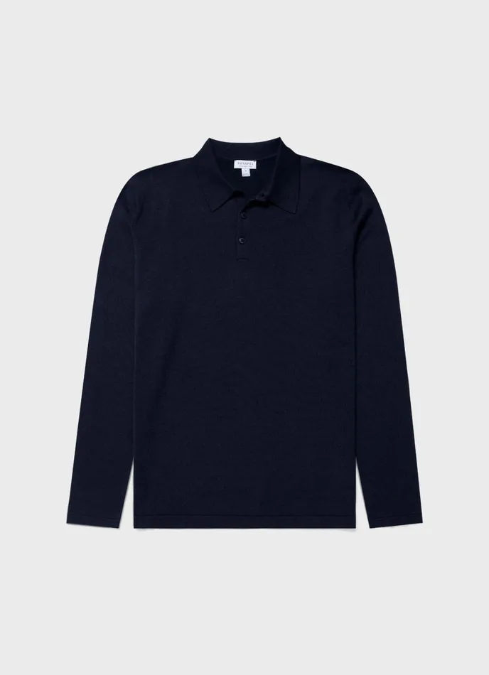 Long Sleeve Sea Island Cotton Polo Shirt Light Navy Men SUNSPEL Polo Shirts