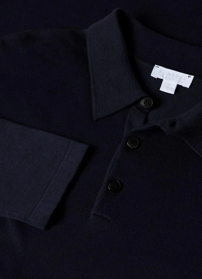Long Sleeve Sea Island Cotton Polo Shirt Light Navy Men SUNSPEL Polo Shirts