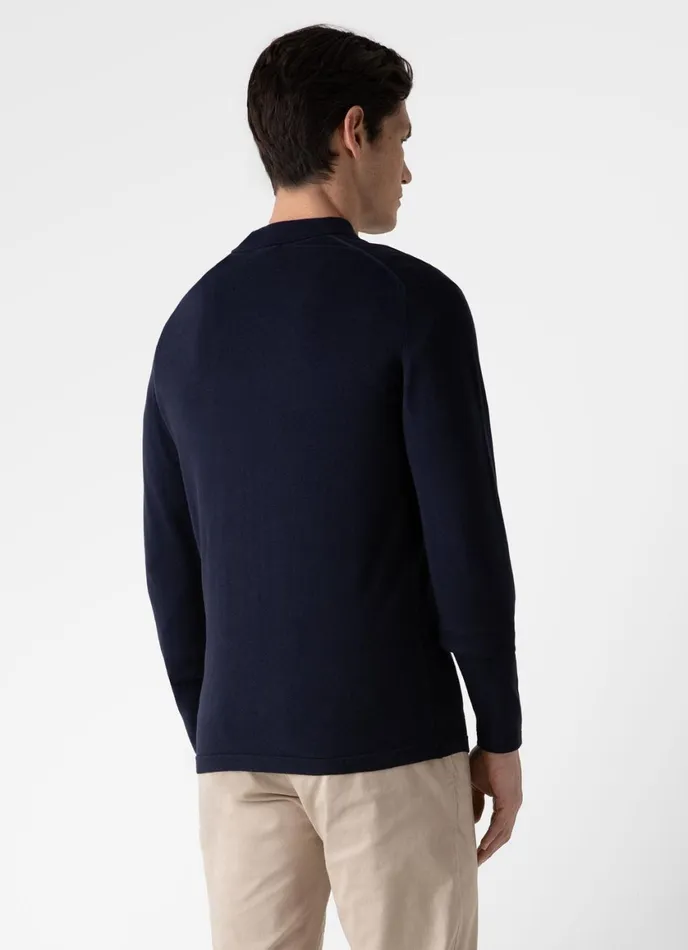 Long Sleeve Sea Island Cotton Polo Shirt Light Navy Men SUNSPEL Polo Shirts