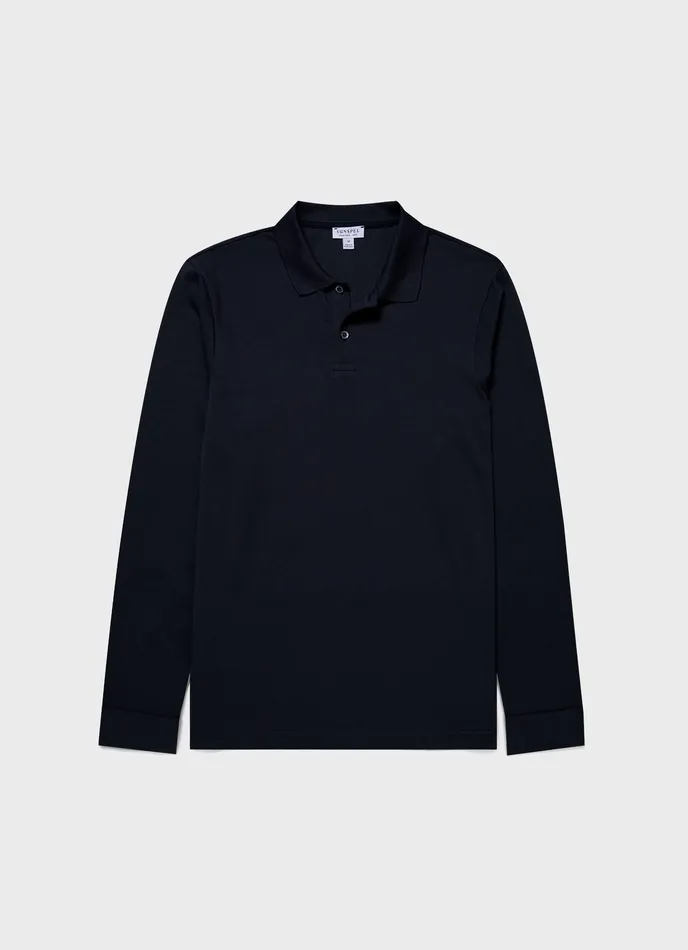 Long Sleeve Waffle Polo Shirt Navy Men Polo Shirts ussunspel