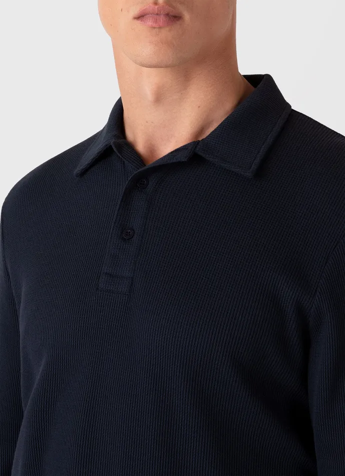 Long Sleeve Waffle Polo Shirt Navy Men Polo Shirts ussunspel Long Sleeve Waffle Polo Shirt Navy Men Polo Shirts ussunspel