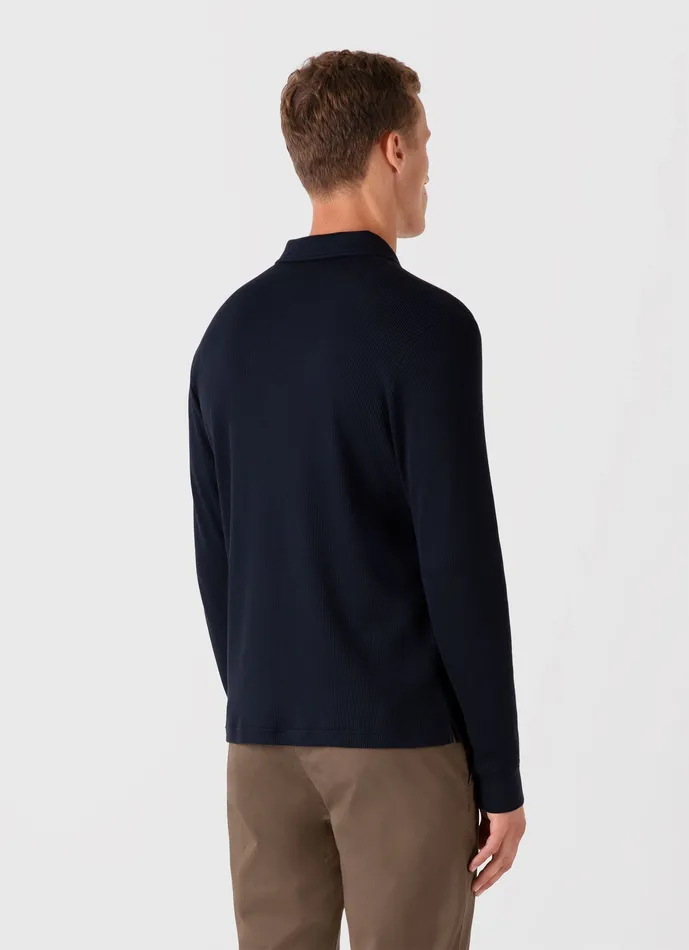 Long Sleeve Waffle Polo Shirt Navy Men Polo Shirts ussunspel Long Sleeve Waffle Polo Shirt Navy Men Polo Shirts ussunspel