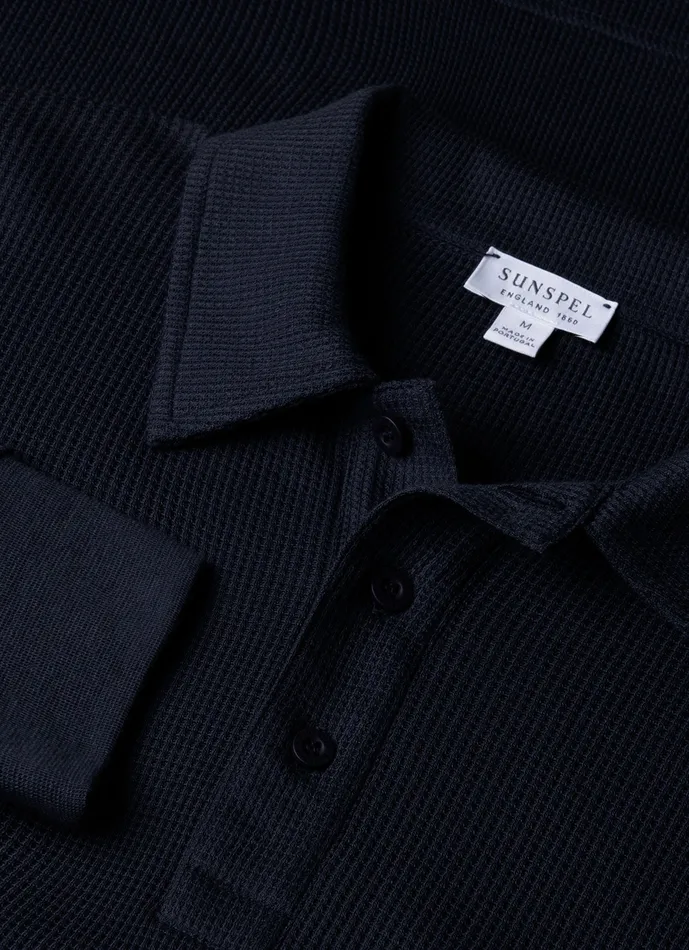 Long Sleeve Waffle Polo Shirt Navy Men Polo Shirts ussunspel Long Sleeve Waffle Polo Shirt Navy Men Polo Shirts ussunspel