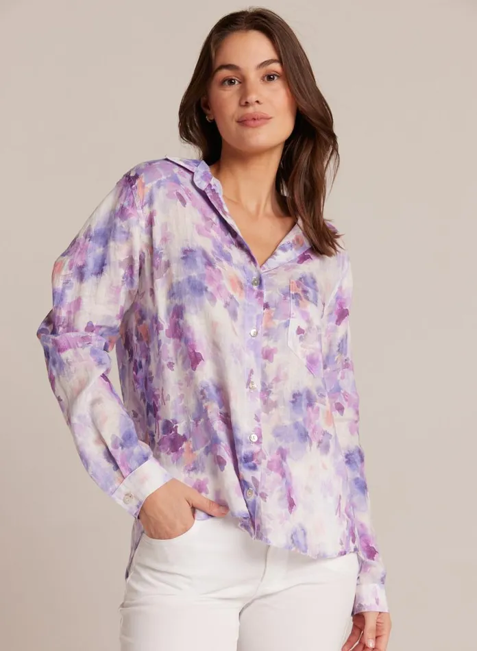 Long Sleeve Women Bella Dahl Linen Pocket Button Down 8211 Iris Floral Print