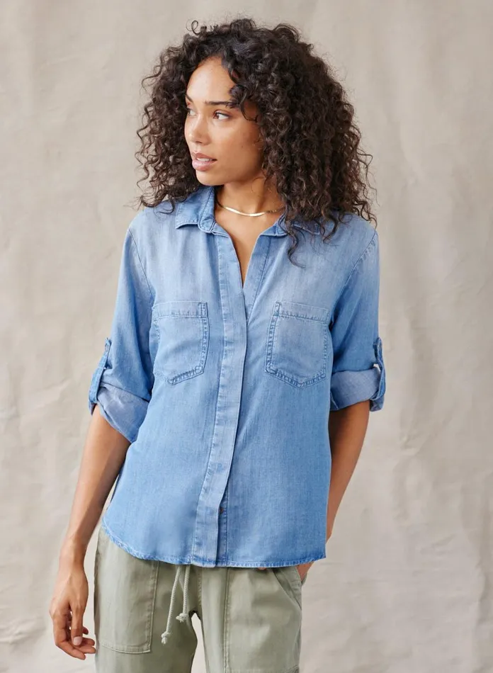 Long Sleeve Women Bella Dahl Split Back Button Down 8211 Medium Ombre Wash