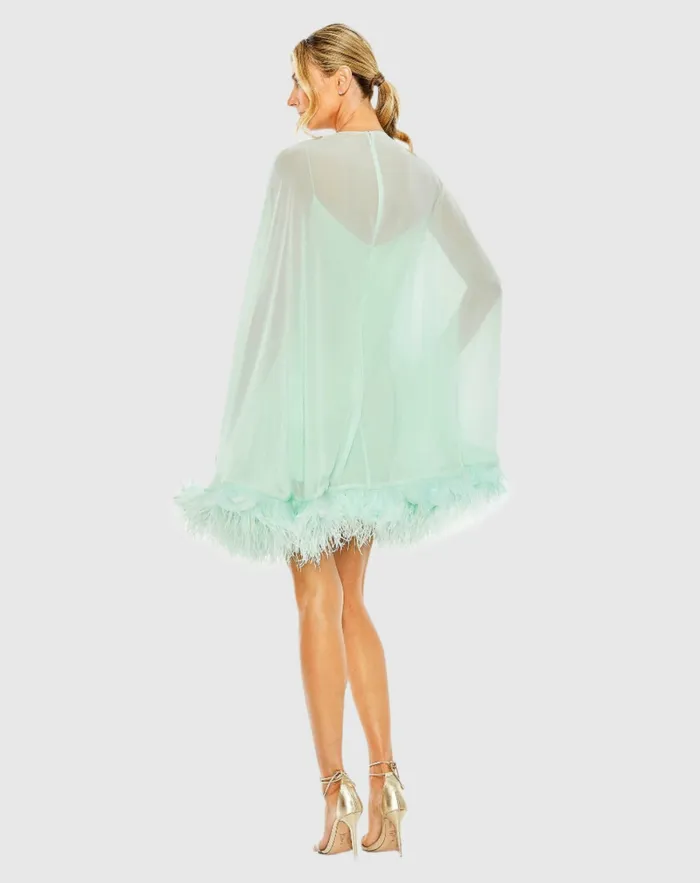 Mac Duggal Cocktail Dresses Women Trapeze Feather Trim Mini Dress Black