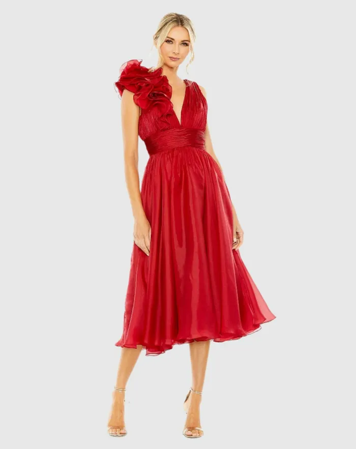 Mac Duggal Red Sleeveless Chiffon ALine Tea Length Cocktail Dress Wine Women Cocktail Dresses Mac Duggal Red Sleeveless Chiffon ALine Tea Length Cocktail Dress Wine Women Cocktail Dresses