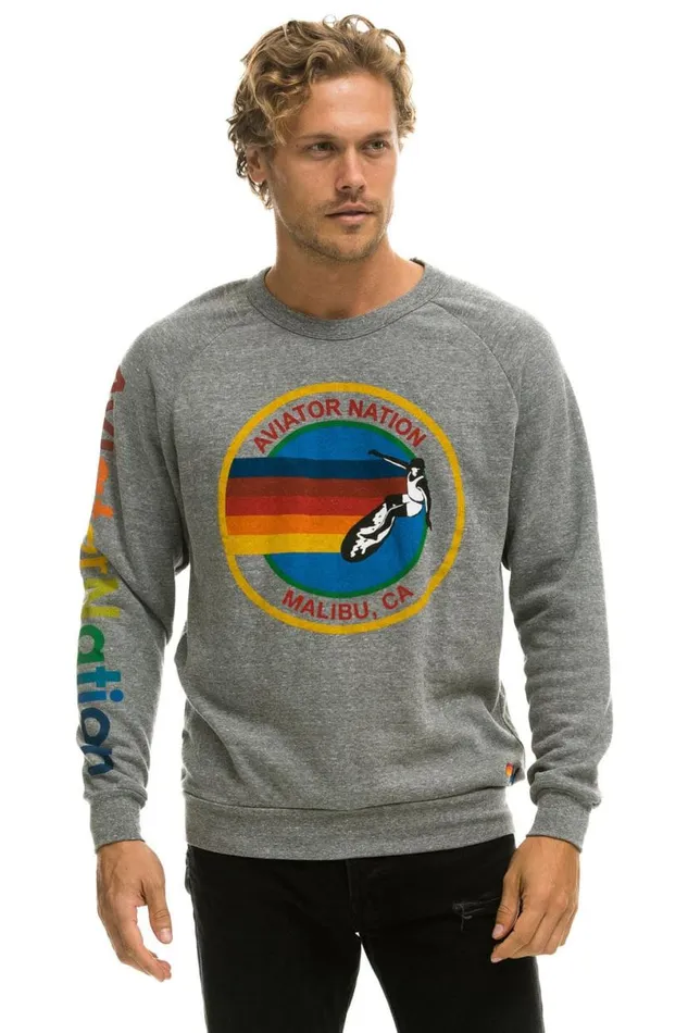 Malibu Crew Sweatshirt 8211 Heather Grey WomenMen Aviator Nation Sweatshirts